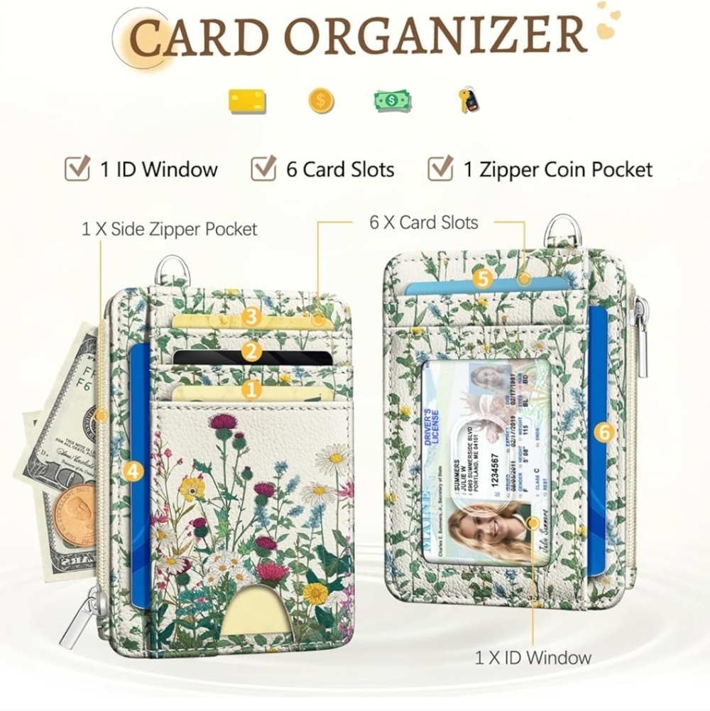 Floral Card Organizer with ID Window